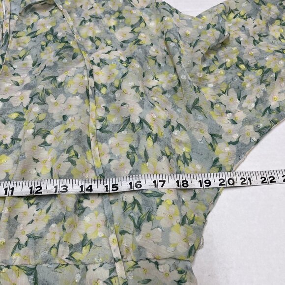 Mikael Aghal Dress Womens 12 Chiffon Floral Lined Ruffle Semi Sheer Midi Fairy‎ - Picture 8 of 11